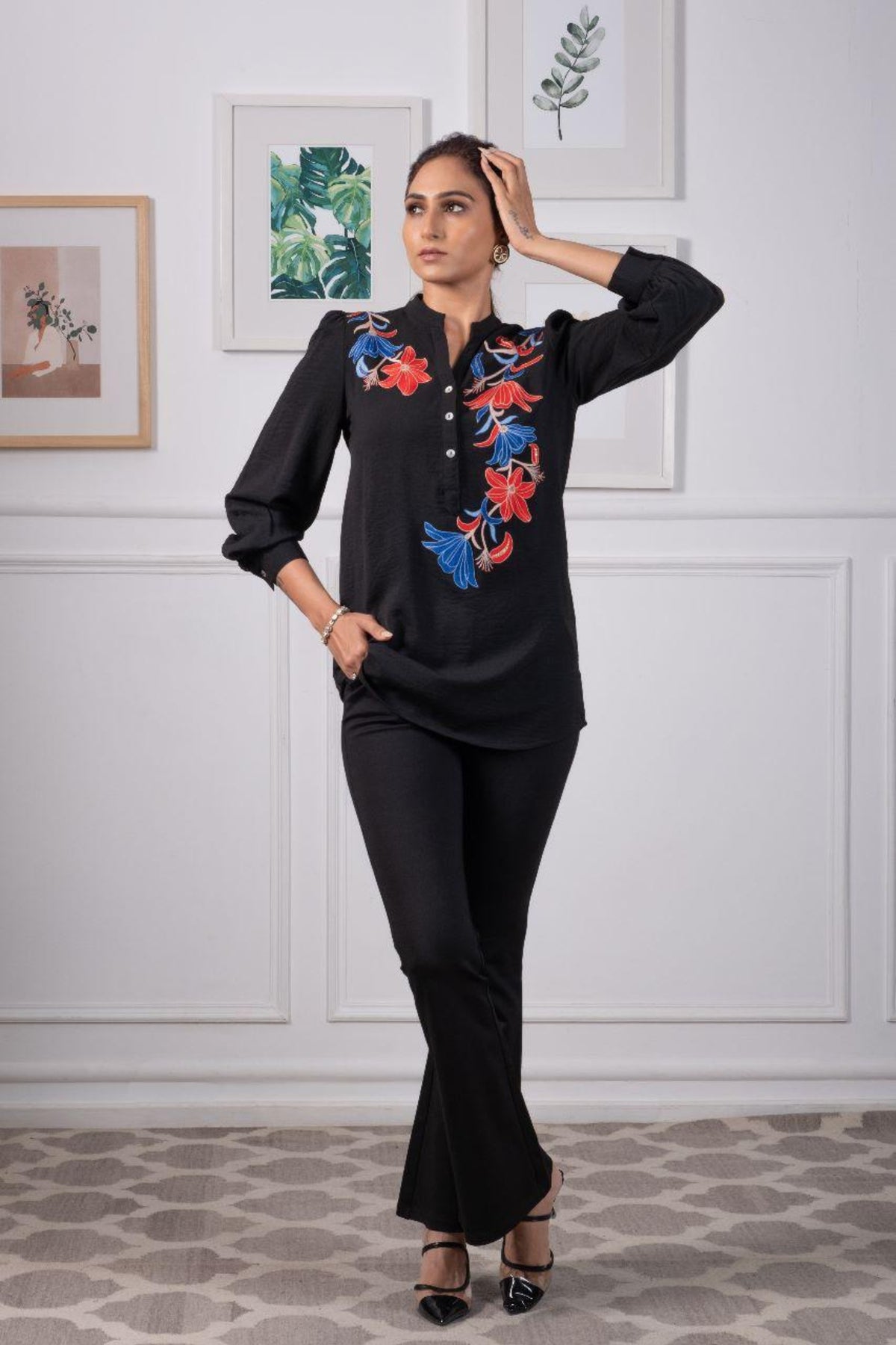 Black Formal Embroidered Shirt