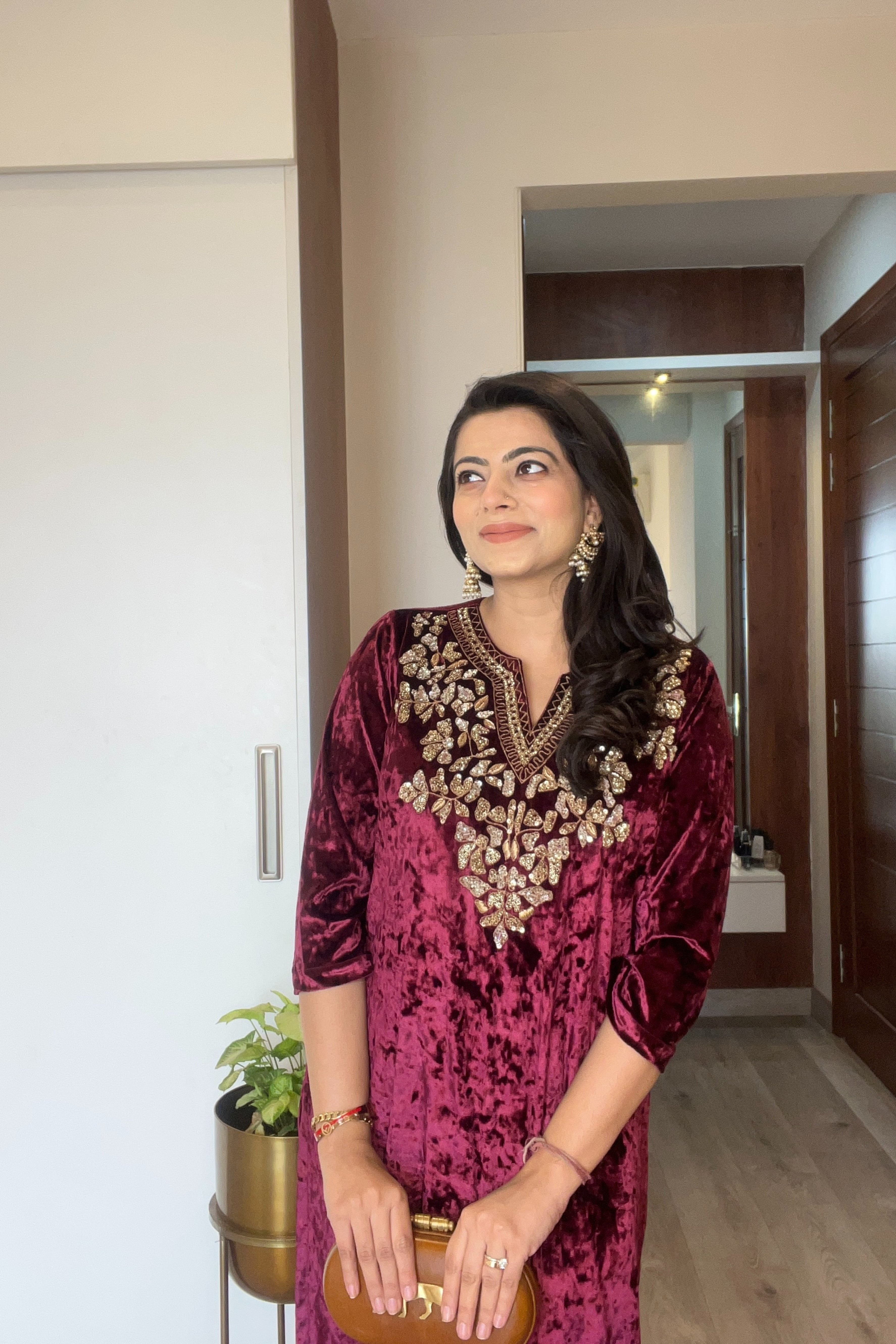 Red Velvet Kurta Set