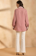 Dusty Rose Shirt with Ivory Floral Embroidery