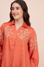Rust Orange Shirt with Golden Vine Embroidery