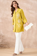 Mustard Yellow Longline Shirt with Sunflower Embroidery