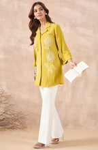Mustard Yellow Longline Shirt with Sunflower Embroidery