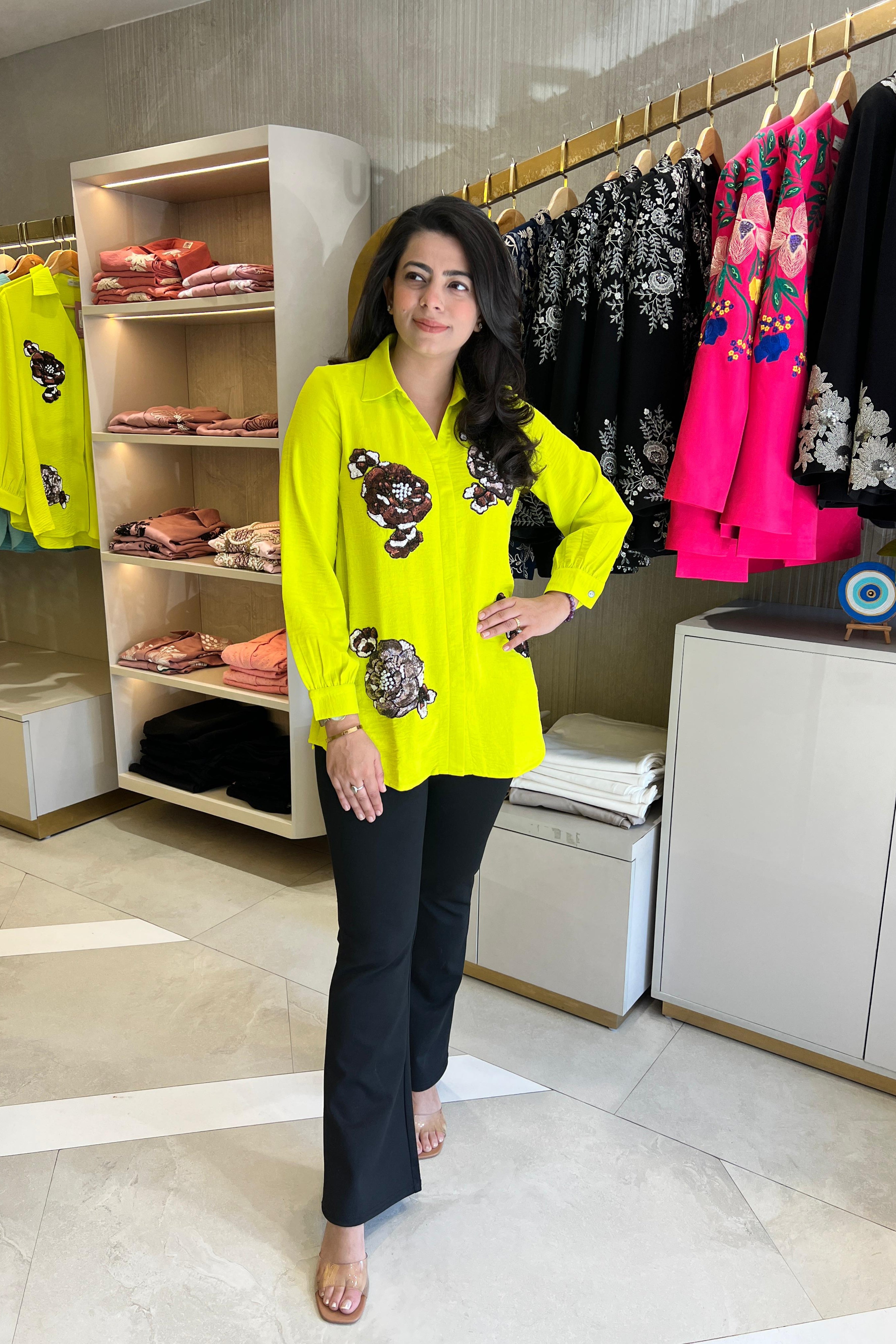 Neon Lime Glow Embellished Shirt