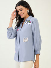 Cotton Denim Embellished Shirt