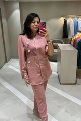 Pink Floral Embroidery Co-ord Set
