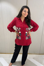 Wine Red Embellished Shirt