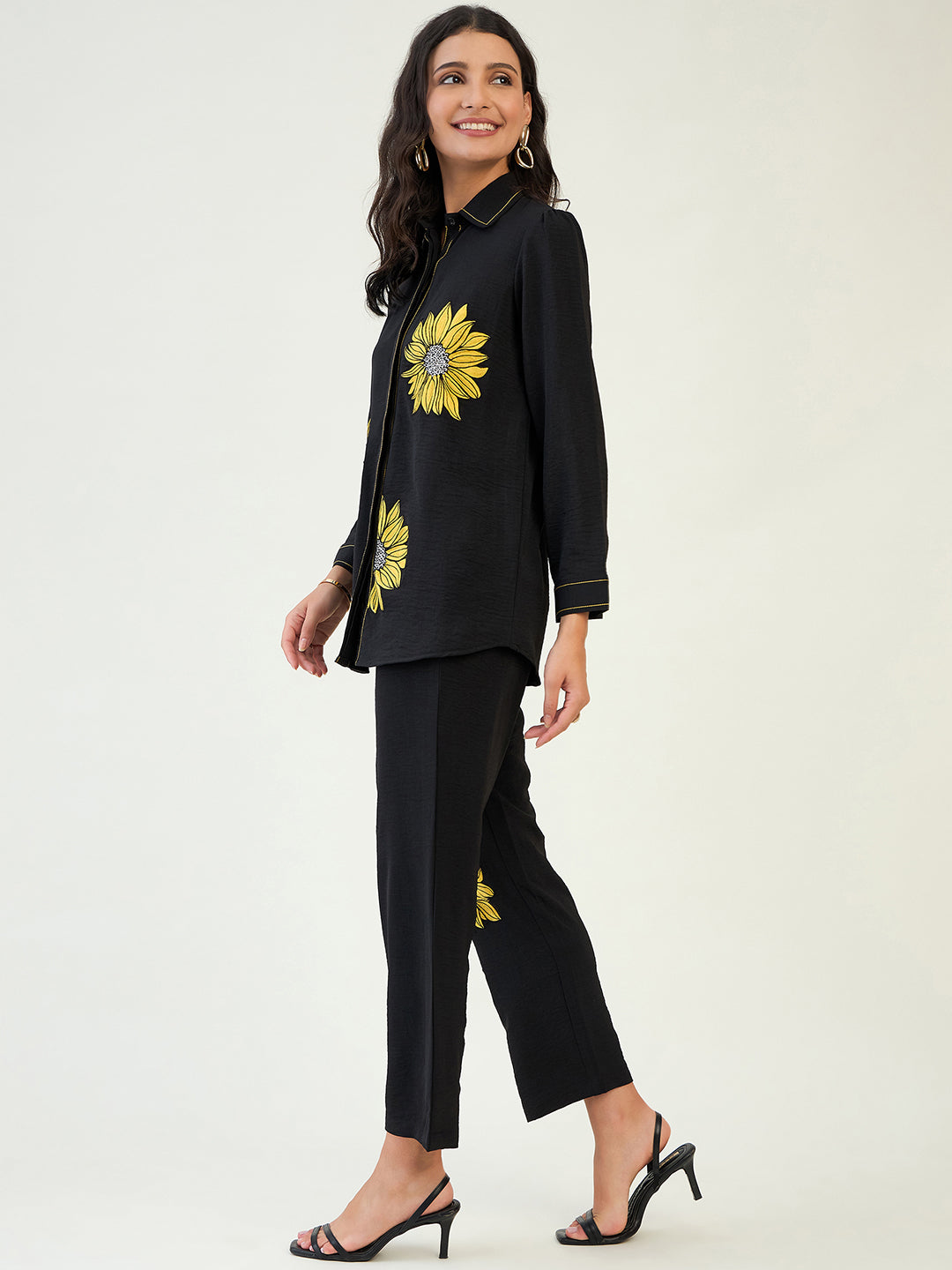 Black Sunflower Embroidered Co-ord Set