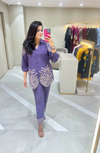 Purple Beige Aari Embroidery Co-Ord Set