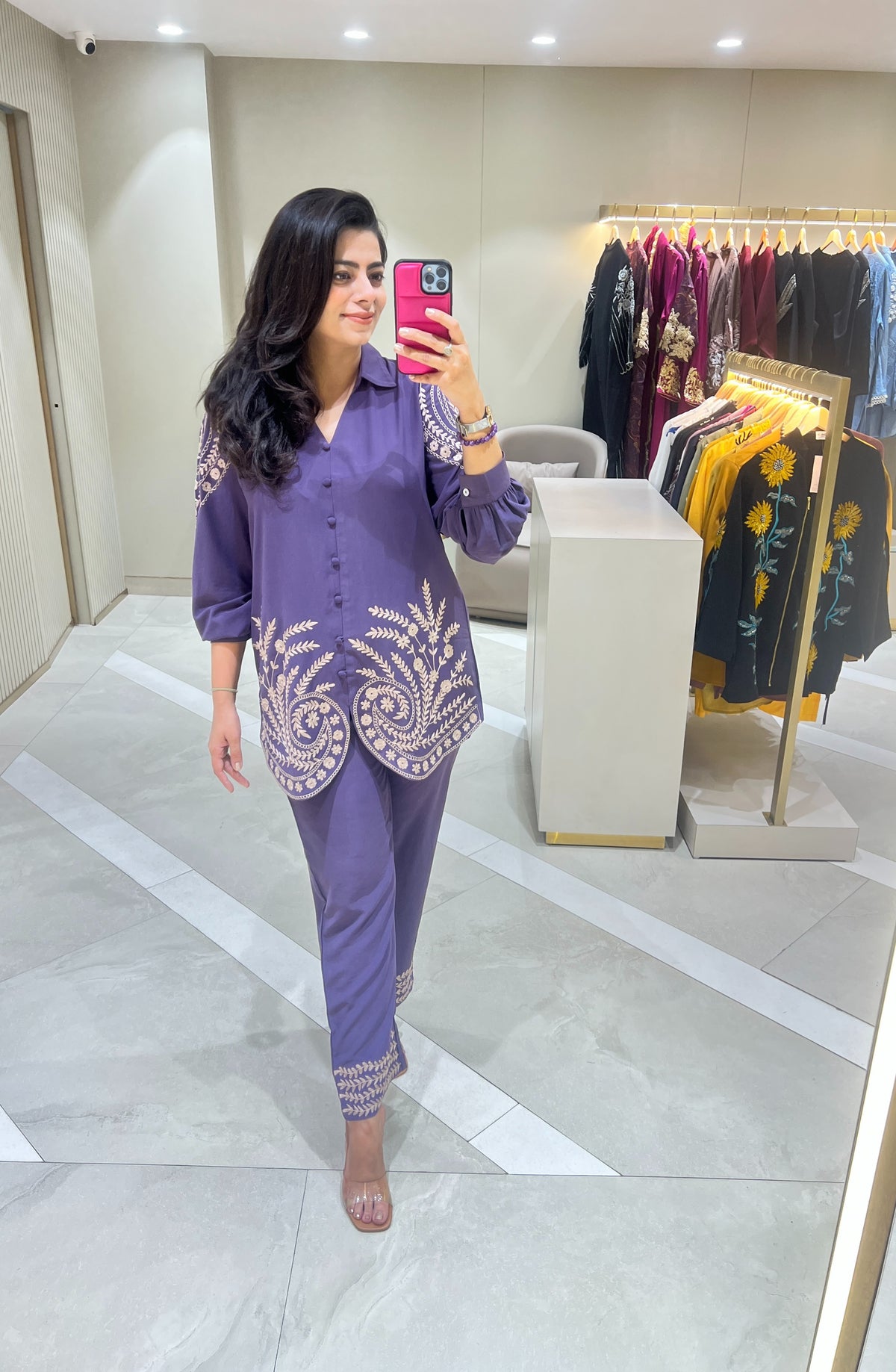 Purple Beige Aari Embroidery Co-Ord Set