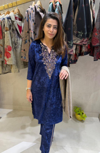 Navy Blue Velvet Embellished Kurta Set