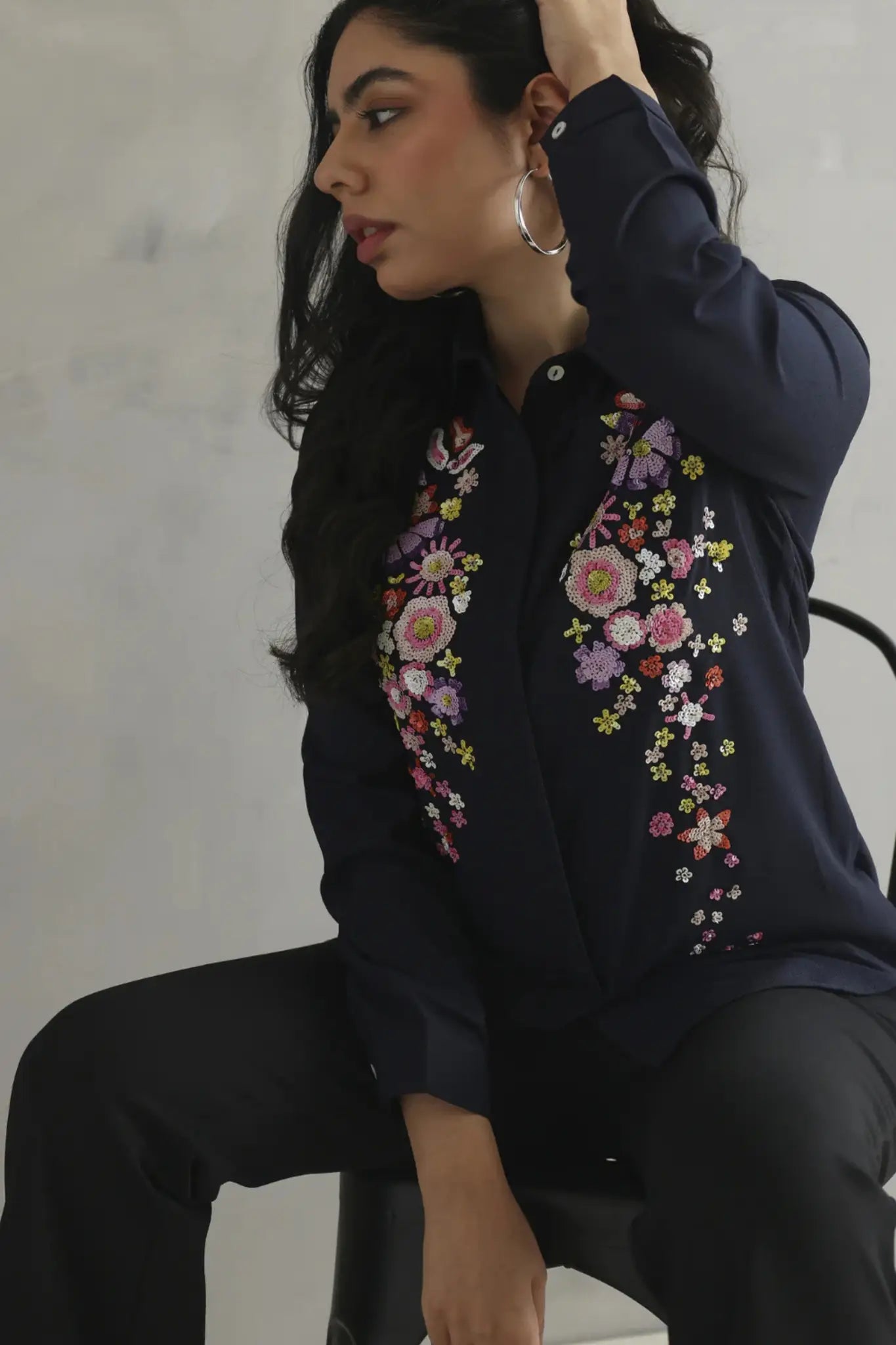 Navy Blue Embellished Shirt