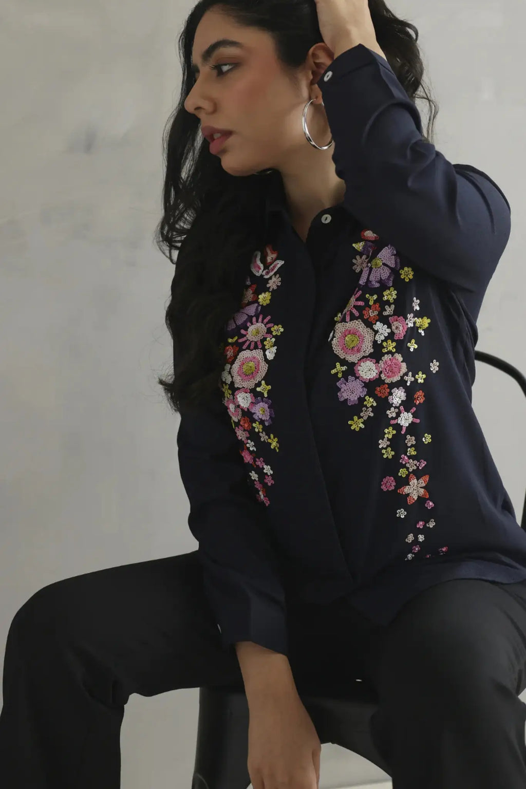 Navy Blue Embellished Shirt