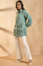 Sage Green Shirt with Dandelion Floral Embroidery