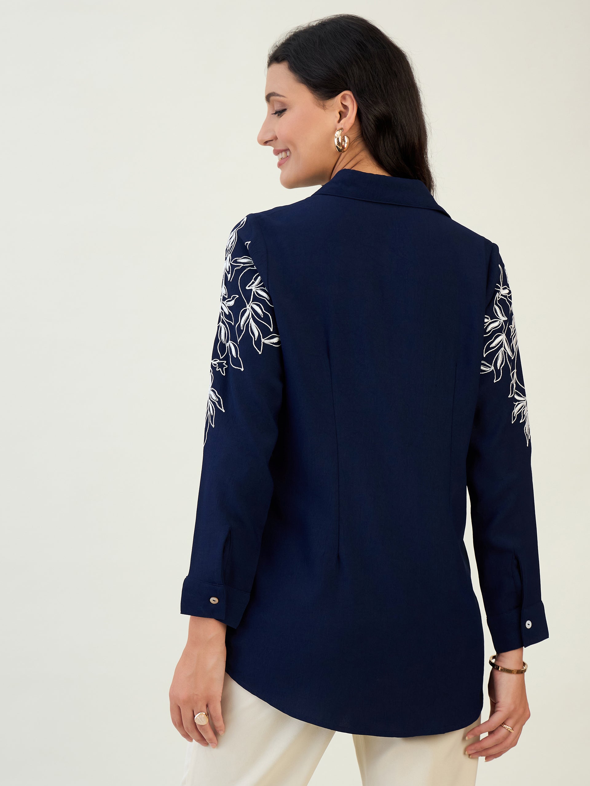 Navy Blue Embroidered Shirt