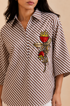 Brown Diagonal Stripe Embellished Shirt