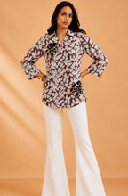 Brown Floral Print Embellished Shirt