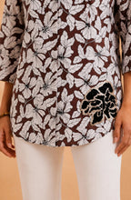 Brown Floral Print Embellished Shirt