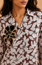 Brown Floral Print Embellished Shirt