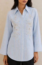 Sky Blue Vertical Stripe Embellished Shirt