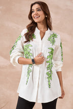 Classic White Leaf Embroidered Shirt