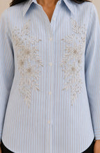 Sky Blue Vertical Stripe Embellished Shirt