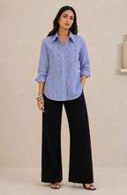 Blue Vertical Stripe Pearl Shirt