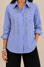 Blue Vertical Stripe Pearl Shirt