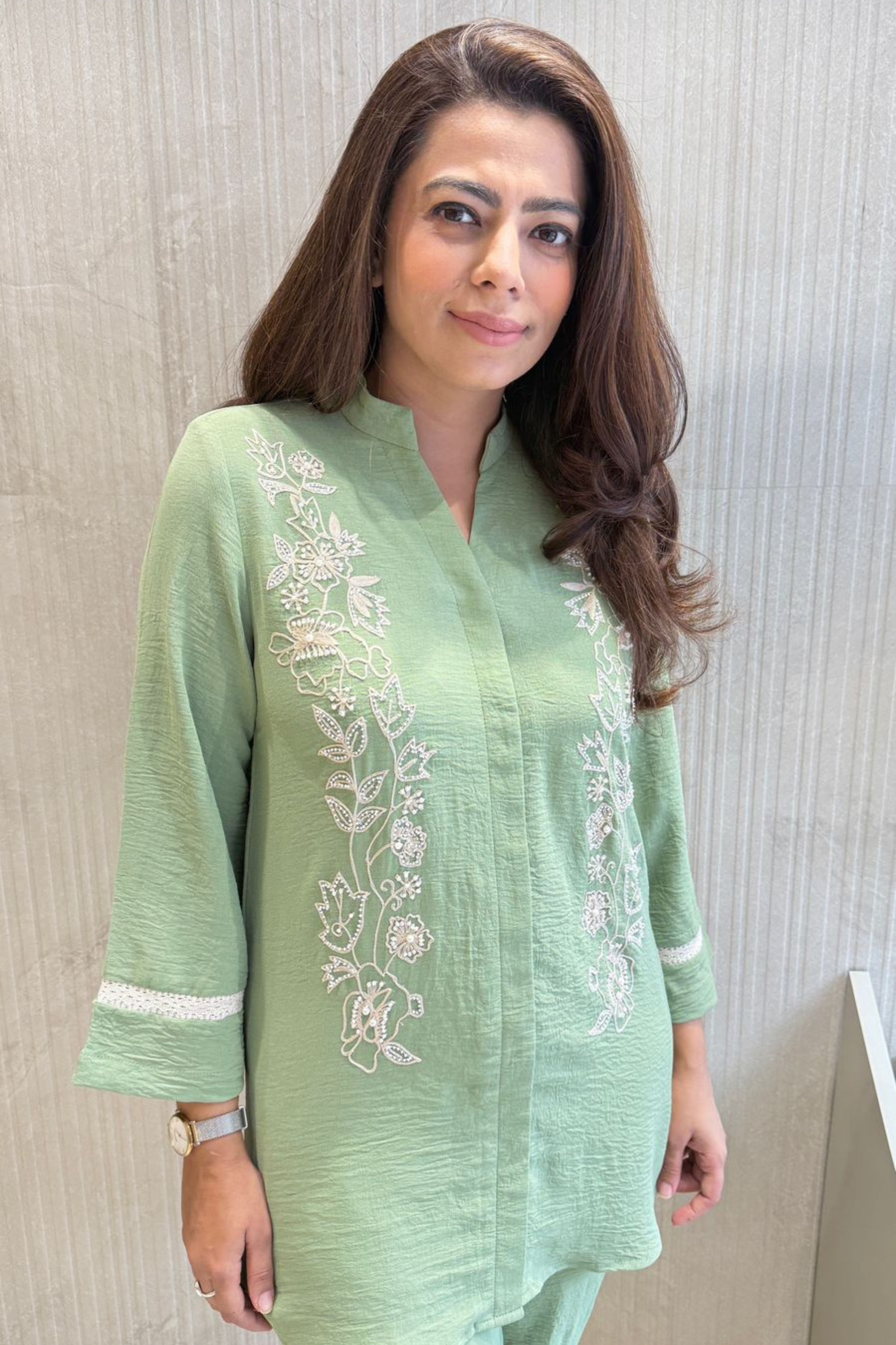 Green Floral Embellished Co-Ord Set
