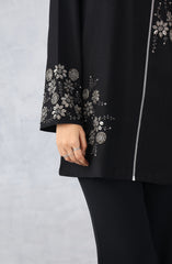 Black Floral Embellished Zip Style Shirt