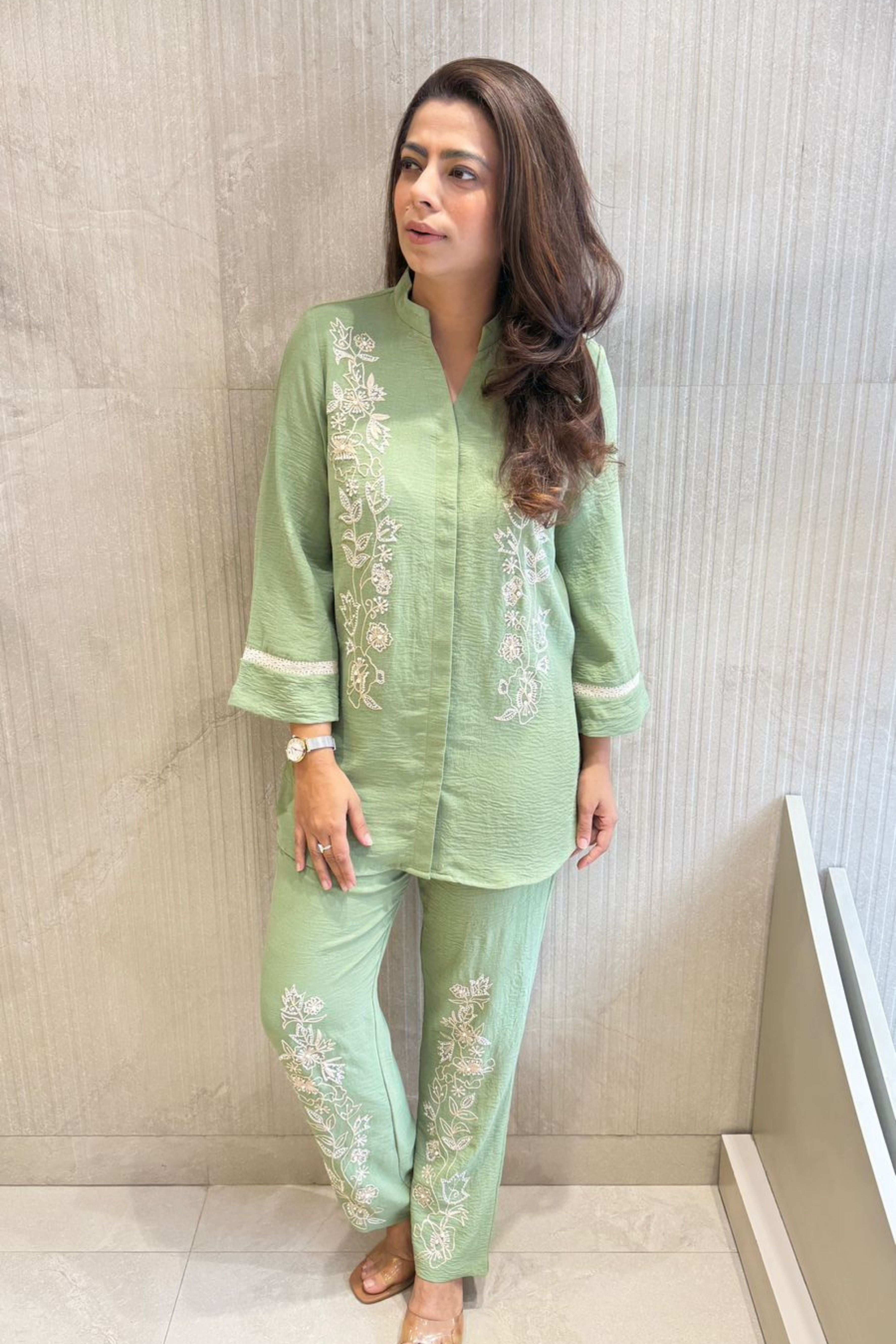 Green Floral Embellished Co-Ord Set