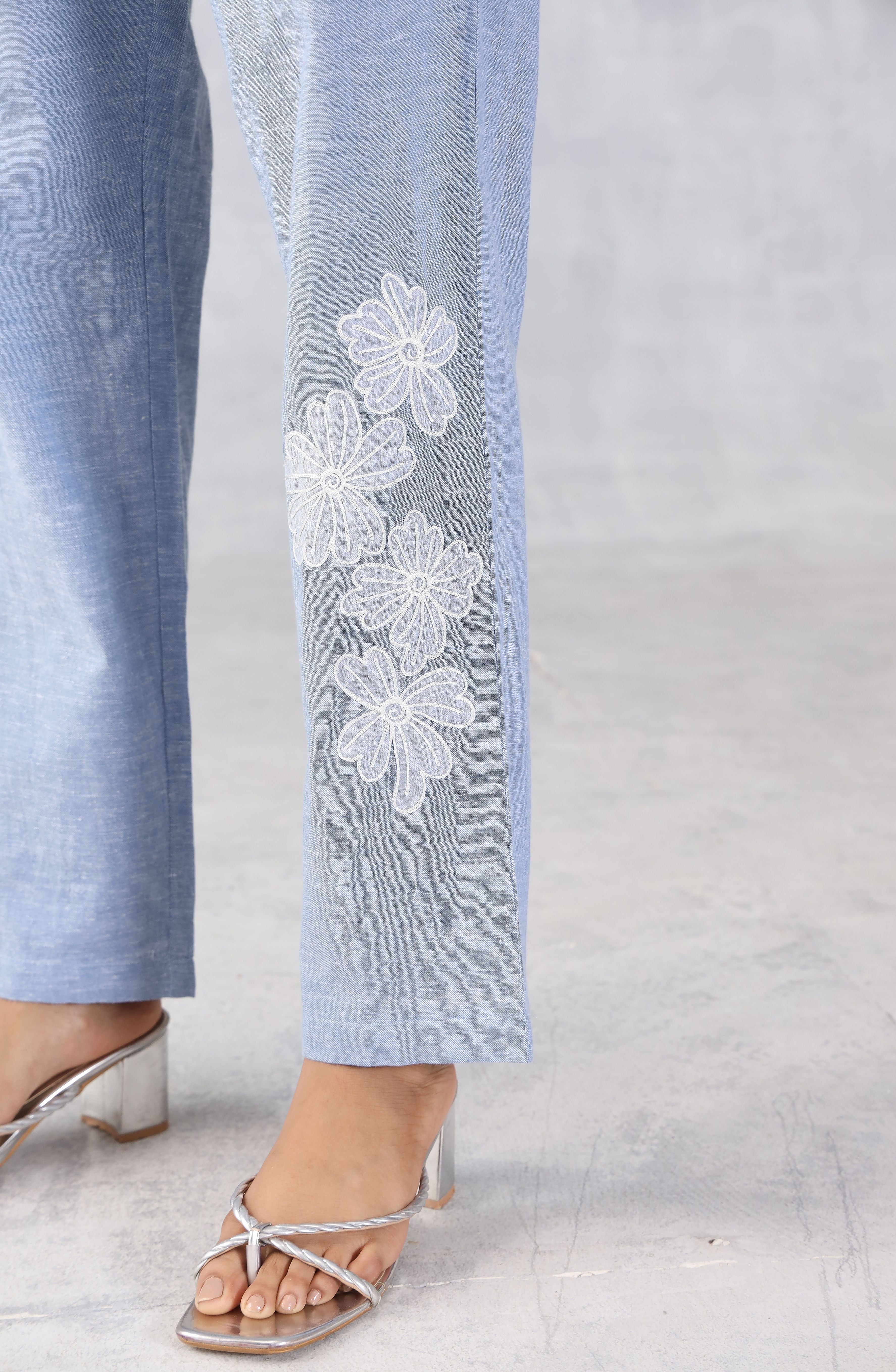 Light Blue Denim Embroidered Co-Ord Set