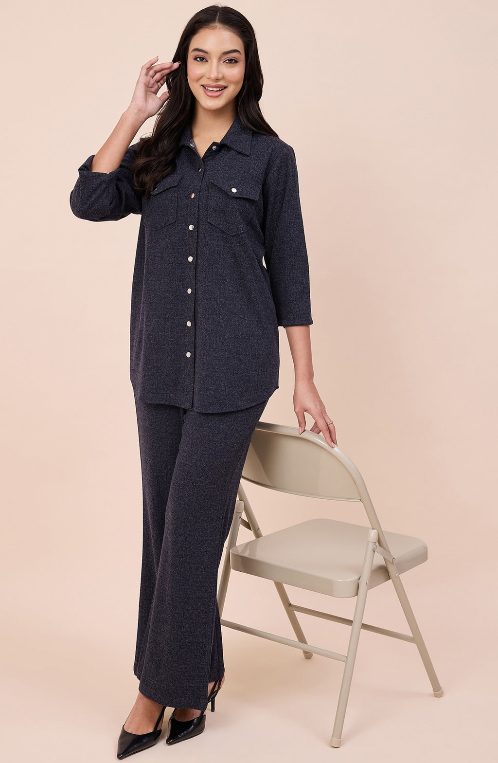 Charcoal Grey Winter Co-ord Set with Snap Button Detailing