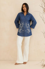 Indigo Bloom Embroidered Denim Shirt
