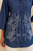Indigo Bloom Embroidered Denim Shirt