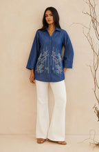 Indigo Bloom Embroidered Denim Shirt