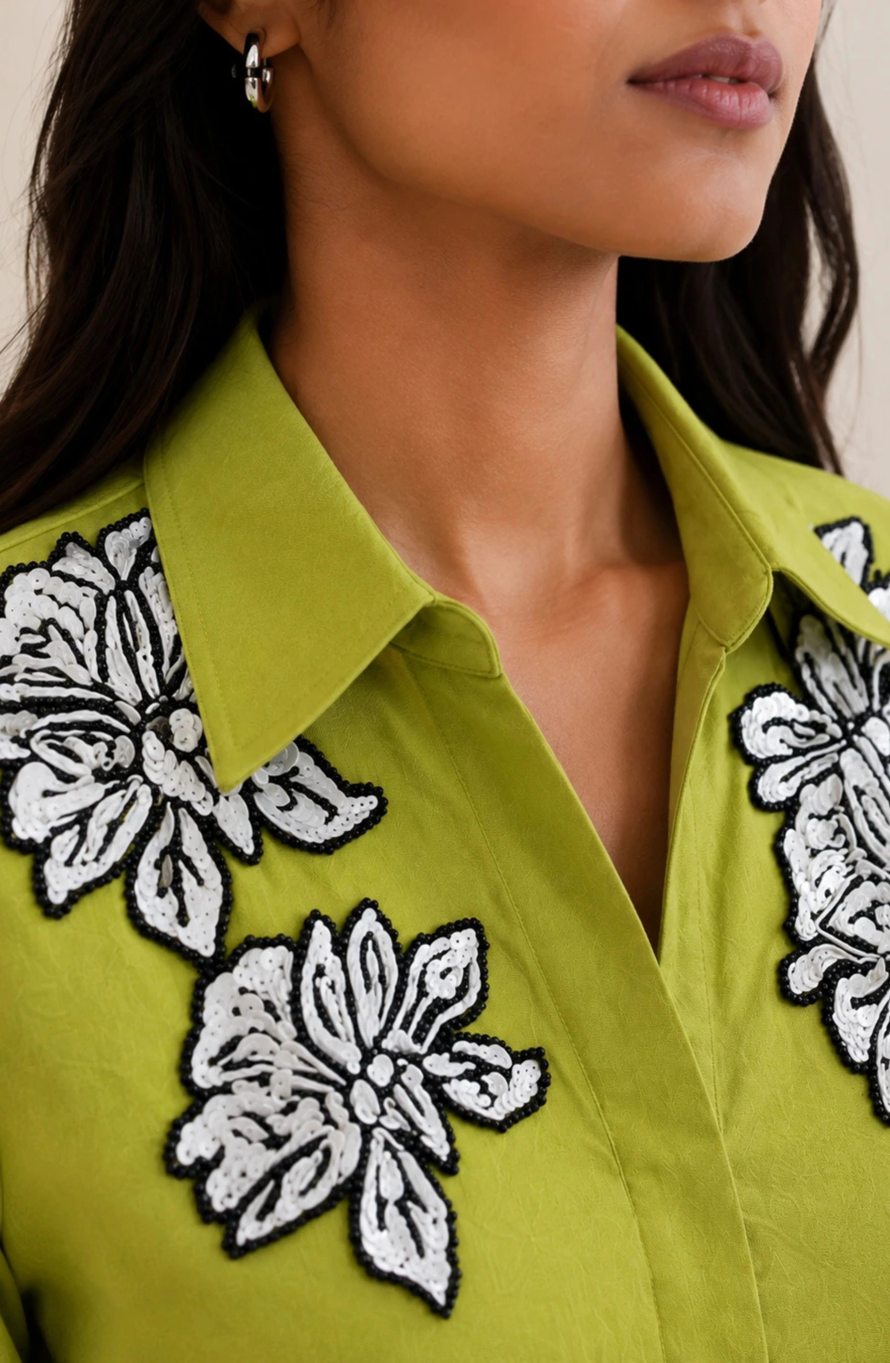 Lime Green Floral Embellished Shirt