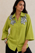 Lime Green Floral Embellished Shirt
