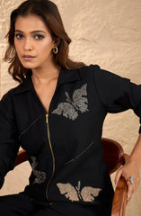 Black Gold Butterfly Embellished Co-Ord Set