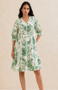 Green Floral Print A-Line Dress