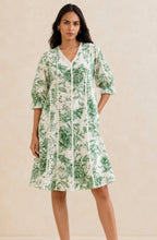 Green Floral Print A-Line Dress