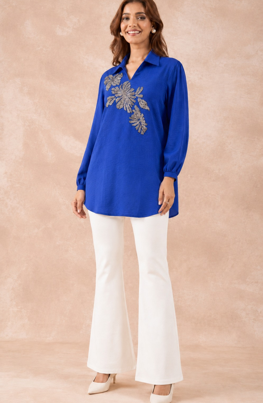 Royal Blue Silver Embellished Shirt