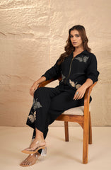 Black Gold Butterfly Embellished Co-Ord Set