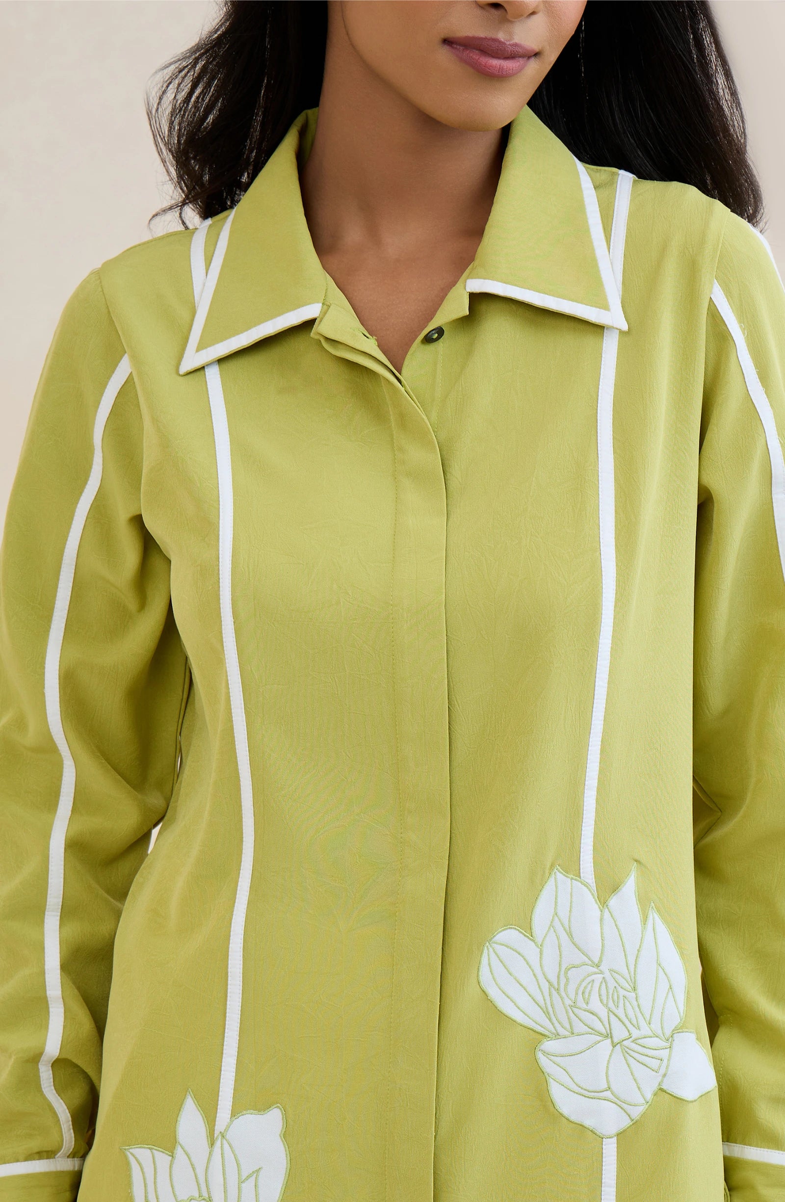 Lime Bloom Embroidered Shirt