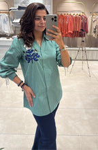 Green Striped Embellished Shirt
