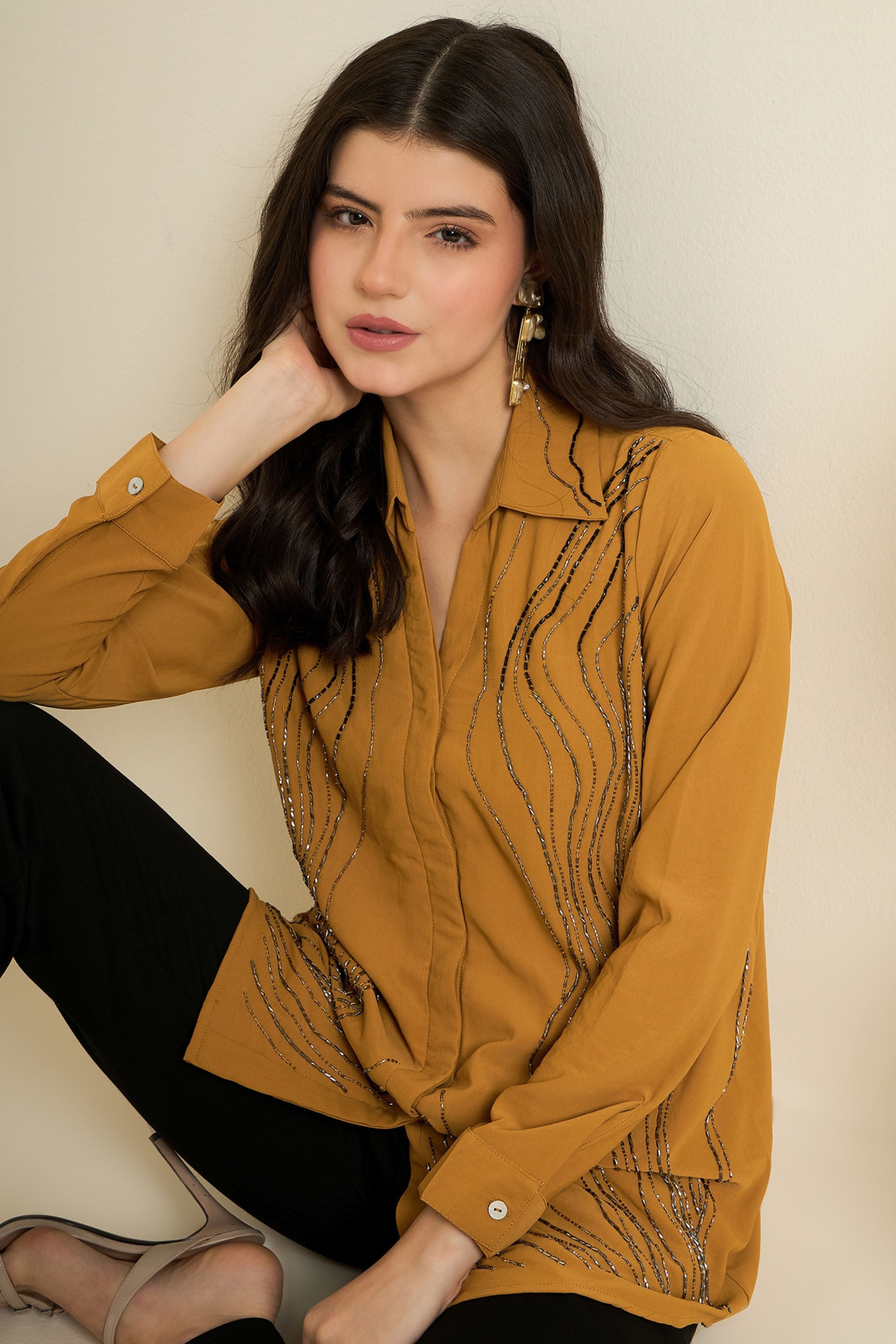 Mustard Glow Embellished Shirt