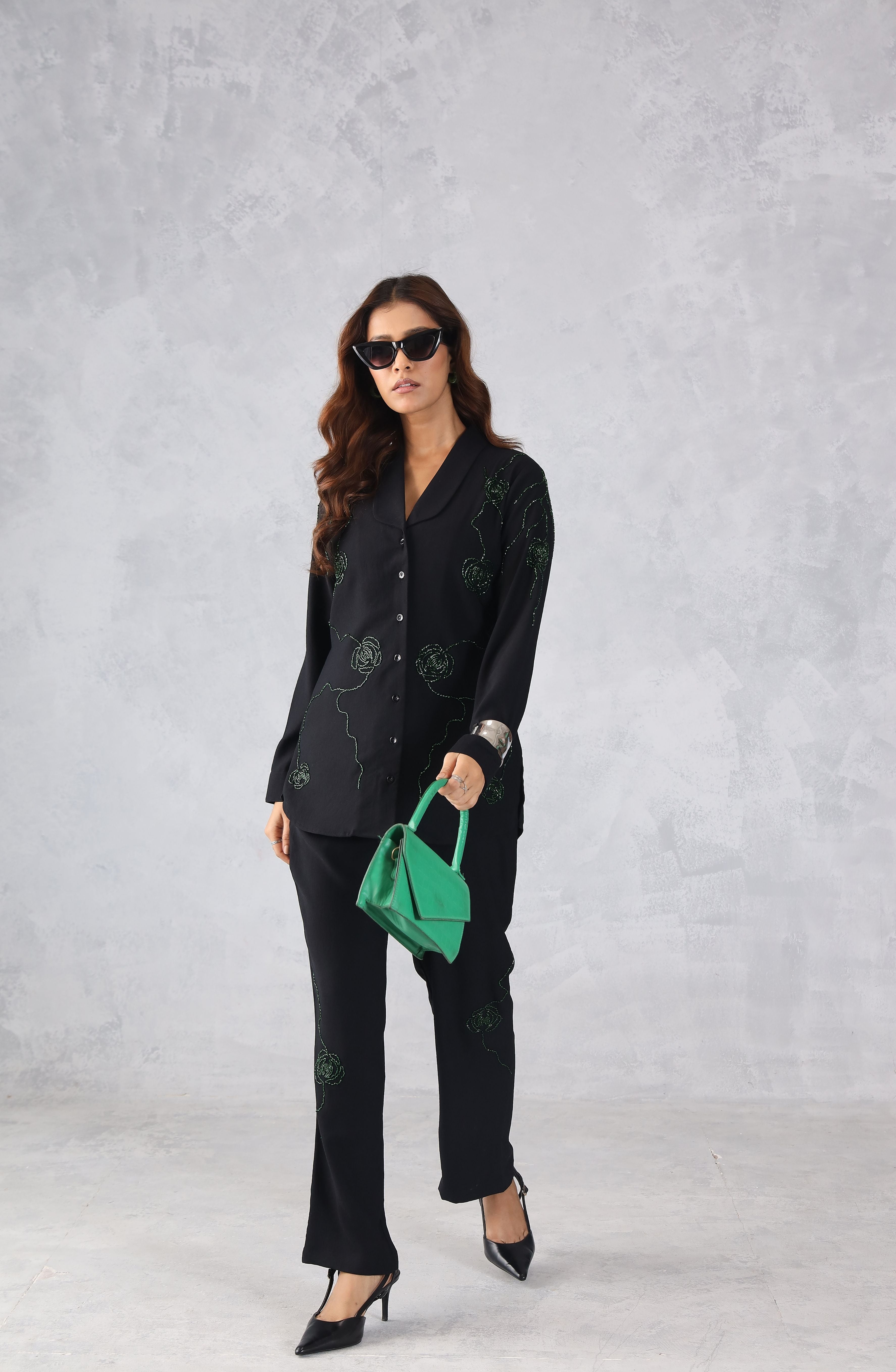 Classic Black & Green Embellished Co-Ord Set