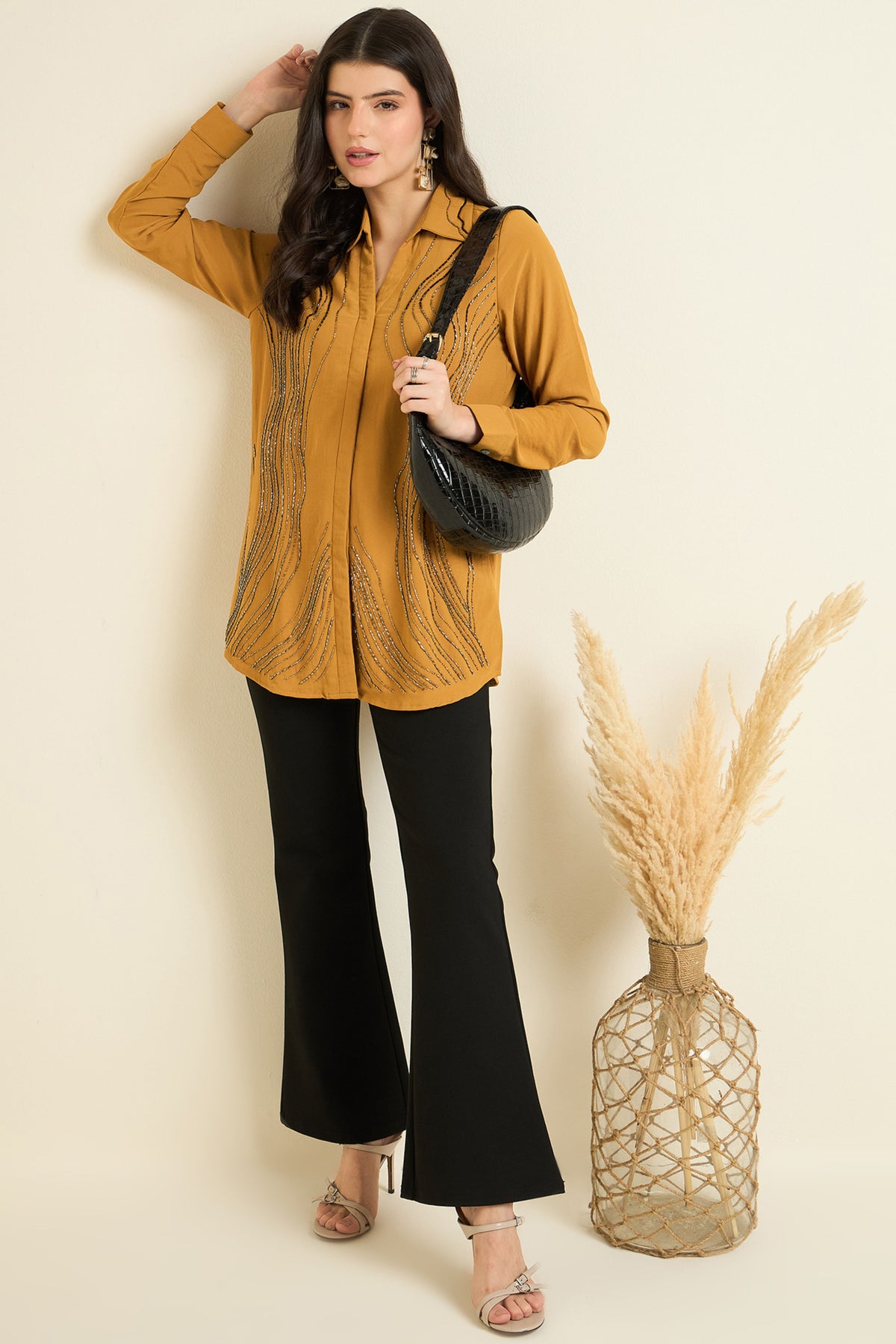Mustard Glow Embellished Shirt