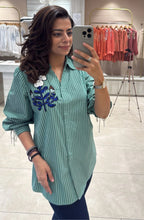 Green Striped Embellished Shirt