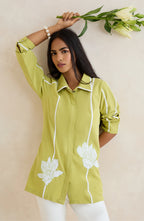 Lime Bloom Embroidered Shirt