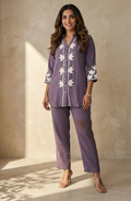 Dark Lavender Embroidered co-ord set
